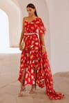 Buy_Pallavi Jaipur_Red Chiffon Printed Poppy Planet Sweetheart Chilli Dress Saree _Online_at_Aza_Fashions