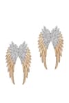 Shop_KAJ Fine Jewellery_Gold Plated Full Cut Diamonds 18kt Yellow Double Wing Textured Earrings _at_Aza_Fashions