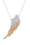 Shop_KAJ Fine Jewellery_Gold Plated Full Cut Diamonds 18kt Yellow Winged Pendant Chain Necklace _at_Aza_Fashions