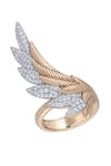 Shop_KAJ Fine Jewellery_Gold Plated Full Cut Diamonds 18kt Yellow Textured Winged Ring _at_Aza_Fashions