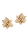 Shop_KAJ Fine Jewellery_Gold Plated Full Cut Diamonds 18kt Yellow 3d Oriental Lilies Studs _at_Aza_Fashions