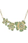 Shop_KAJ Fine Jewellery_Green Tsavorite 18kt Yellow Gold Link Triple Flower Necklace _at_Aza_Fashions