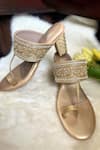 Buy_Modanta Footwear_Gold Zardozi Embroidered Kolhapuri Heels _at_Aza_Fashions