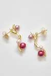 Shop_Voyce Jewellery_Pink Pearl Arabica Branch Carved Earrings _at_Aza_Fashions