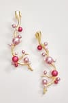 Voyce Jewellery_Pink Pearl Rosee Branch Carved Earrings _Online_at_Aza_Fashions