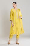 Shop_Siyona by Ankurita_Yellow Kurta And Pant Pure Chanderi Silk Embroidered Thread Round Set _Online_at_Aza_Fashions