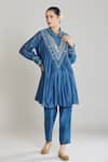 Siyona by Ankurita_Blue Pure Chanderi Silk Embroidered Sequin Mirror Kurta And Dhoti Pant Set _at_Aza_Fashions