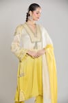 Buy_Siyona by Ankurita_Yellow Kurta And Pant Pure Chanderi Silk Embroidered Lace V Neck Set _Online_at_Aza_Fashions