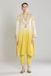 Buy_Siyona by Ankurita_Yellow Kurta And Pant Pure Chanderi Silk Embroidered Lace V Neck Set 