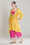 Buy_Siyona by Ankurita_Yellow Pure Chanderi Silk Embroidered Sequin Sweetheart Kaftan Kurta Pant Set _at_Aza_Fashions