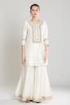 Buy_Siyona by Ankurita_Ivory Kurta And Gharara Pure Chanderi Silk Embroidered Mirror & Thread Set 