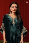 Shop_k-anshika_Green Velvet Embroidery Resham V Neck Kaftan _Online_at_Aza_Fashions