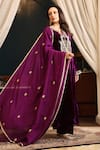 Shop_k-anshika_Purple Velvet Embroidery Resham Notched Sequin Kurta Pant Set 