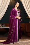 k-anshika_Purple Velvet Embroidery Resham Notched Sequin Kurta Pant Set _Online