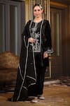 Buy_k-anshika_Black Velvet Embroidery Resham Notched Tropical Kurta Set _at_Aza_Fashions