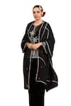 Shop_k-anshika_Black Velvet Embroidery Resham Notched Tropical Kurta Set 