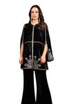 Buy_k-anshika_Black Velvet Embroidery Resham Round Kurta And Flared Pant Set _Online_at_Aza_Fashions