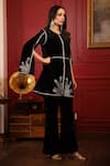 Shop_k-anshika_Black Velvet Embroidery Resham Round Kurta And Flared Pant Set _Online_at_Aza_Fashions