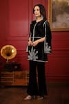 k-anshika_Black Velvet Embroidery Resham Round Kurta And Flared Pant Set _at_Aza_Fashions