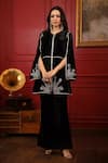 k-anshika_Black Velvet Embroidery Resham Round Kurta And Flared Pant Set _Online