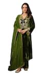 Shop_k-anshika_Green Velvet Embroidery Resham Plunge V Neck Work Kurta Set _Online_at_Aza_Fashions