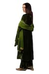 k-anshika_Green Velvet Embroidery Resham Plunge V Neck Work Kurta Set _Online