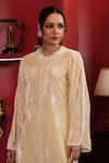 k-anshika_Off White Velvet Embellished Bead Round Kurta And Flared Pant Set _Online_at_Aza_Fashions