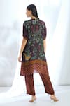 Shop_Basil Leaf_Brown Crepe Printed Flora And Fauna V-neck & Kurta With Pant _at_Aza_Fashions