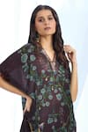 Buy_Basil Leaf_Brown Crepe Printed Flora And Fauna V-neck & Kurta With Pant _Online_at_Aza_Fashions