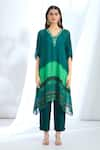 Basil Leaf_Green Chinon Chiffon Printed Floral V-neck Kurta With Pant _Online_at_Aza_Fashions