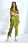 Buy_Basil Leaf_Green Chinon Chiffon Printed Botanic Cutout Short Kurta With Pant _at_Aza_Fashions