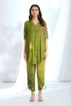 Basil Leaf_Green Chinon Chiffon Printed Botanic Cutout Short Kurta With Pant _Online_at_Aza_Fashions