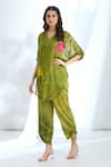 Shop_Basil Leaf_Green Chinon Chiffon Printed Botanic Cutout Short Kurta With Pant _Online_at_Aza_Fashions