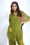 Basil Leaf_Green Chinon Chiffon Printed Botanic Cutout Short Kurta With Pant _at_Aza_Fashions