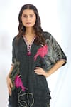 Basil Leaf_Grey Chinon Chiffon Printed Flora Cutout Short Kurta With Pant _at_Aza_Fashions