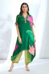 Buy_Basil Leaf_Green Chinon Chiffon Printed Floral Cutout Kurta With Cowl Pant _at_Aza_Fashions