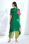 Shop_Basil Leaf_Green Chinon Chiffon Printed Floral Cutout Kurta With Cowl Pant _at_Aza_Fashions