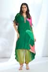 Basil Leaf_Green Chinon Chiffon Printed Floral Cutout Kurta With Cowl Pant _Online_at_Aza_Fashions