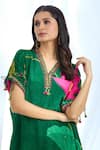 Buy_Basil Leaf_Green Chinon Chiffon Printed Floral Cutout Kurta With Cowl Pant _Online_at_Aza_Fashions