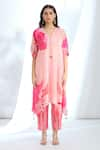 Basil Leaf_Peach Natural Crepe Printed Floral Scallop Monochrome Kurta With Pant _at_Aza_Fashions