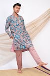 Shop_AAMRA BY LAVANYA_Pink Silk Print Kalamkari Bahar Kurta With Pant _Online_at_Aza_Fashions