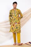 Buy_AAMRA BY LAVANYA_Yellow Silk Print Kalamkari Gulbahar Kurta With Pant _at_Aza_Fashions