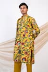 AAMRA BY LAVANYA_Yellow Silk Print Kalamkari Gulbahar Kurta With Pant _Online_at_Aza_Fashions