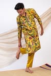 AAMRA BY LAVANYA_Yellow Silk Print Kalamkari Gulbahar Kurta With Pant _at_Aza_Fashions