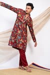 AAMRA BY LAVANYA_Maroon Silk Print Kalamkari Noor Gul Kurta With Pant _at_Aza_Fashions