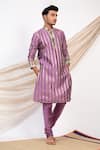 AAMRA BY LAVANYA_Purple Chanderi Silk Print Kalamkari Bahar Blossom Striped Kurta With Churidar _at_Aza_Fashions