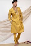 Buy_AAMRA BY LAVANYA_Yellow Chanderi Silk Woven Pitta Lotus Vine Striped Kurta With Churidar 