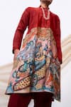 AAMRA BY LAVANYA_Maroon Linen Satin Print Kalamkari Artistic Sena Kurta With Pant _Online_at_Aza_Fashions