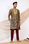 Shop_AAMRA BY LAVANYA_Green Linen Satin Print Kalamkari Dev Sena Kurta With Pant _Online_at_Aza_Fashions