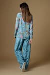 Shop_Zal From Benaras_Blue Viscose Sequins, Cut Work Collared Abstract Floral Print Shirt With Pant _at_Aza_Fashions
